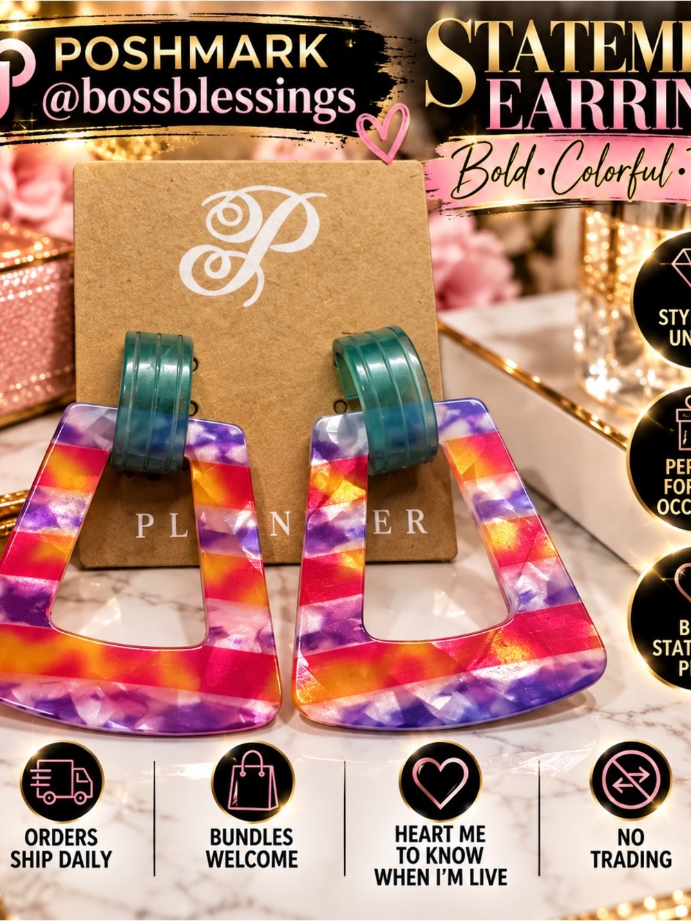 🌈 Plunder Colorful Geometric Statement Earrings | Bold & Trendy